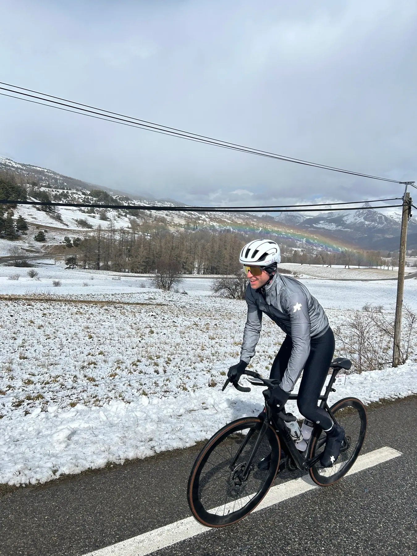 Riding through snow at the Col de Vars